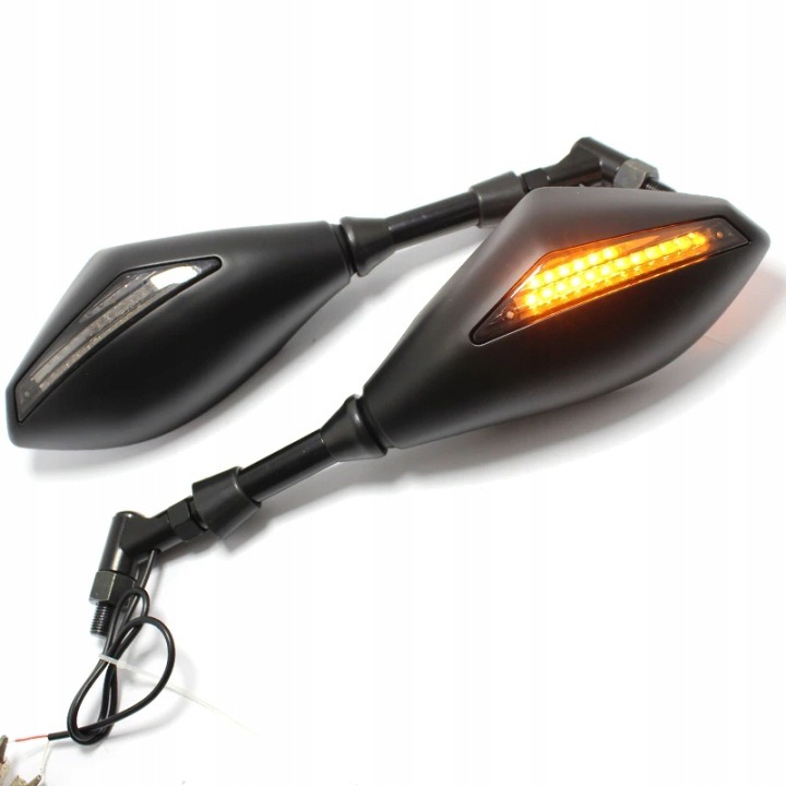 LED spätné zrkadlá na motocykel so smerovkami NLSE337 – čierne zrkadlá s jantárovým LED svetlom