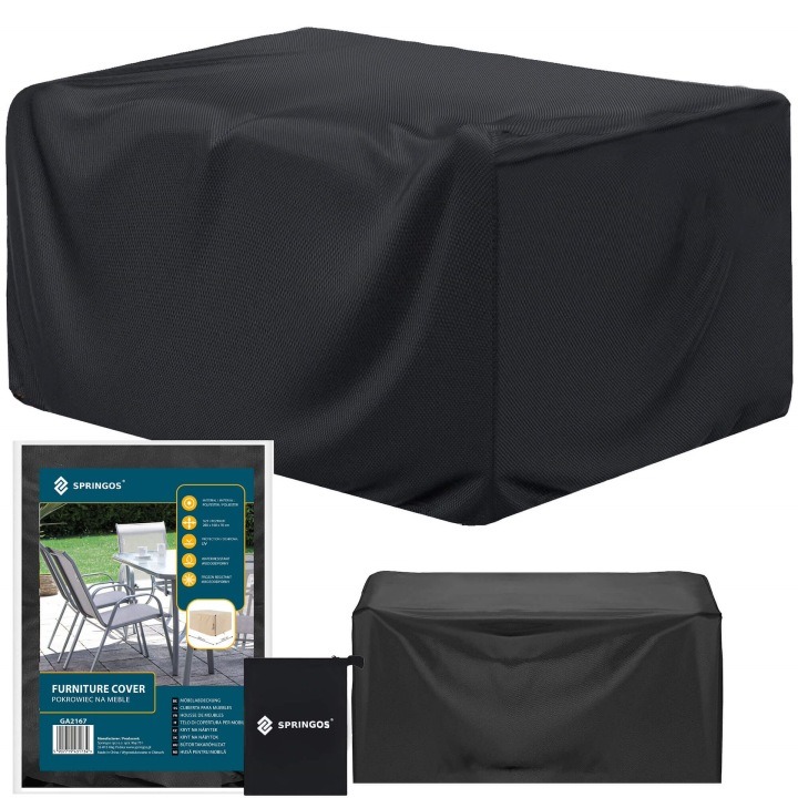 Springos® ochranný kryt na záhradný nábytok 205 × 160 × 70 cm čierny – vodeodolná polyesterová plachta s UV a mrazuvzdornou ochranou