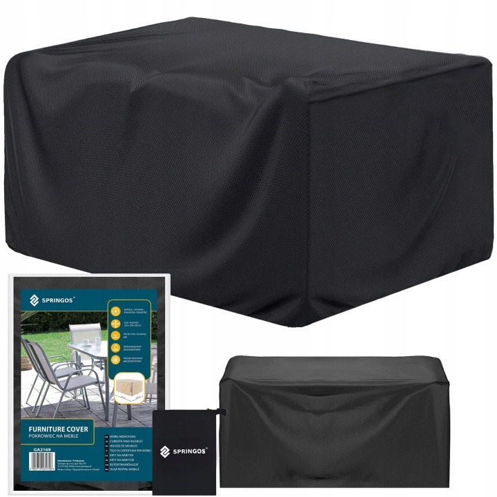Springos® ochranný kryt na záhradný nábytok 250 × 205 × 75 cm čierny – vodeodolná plachta s UV a mrazuvzdornou ochranou