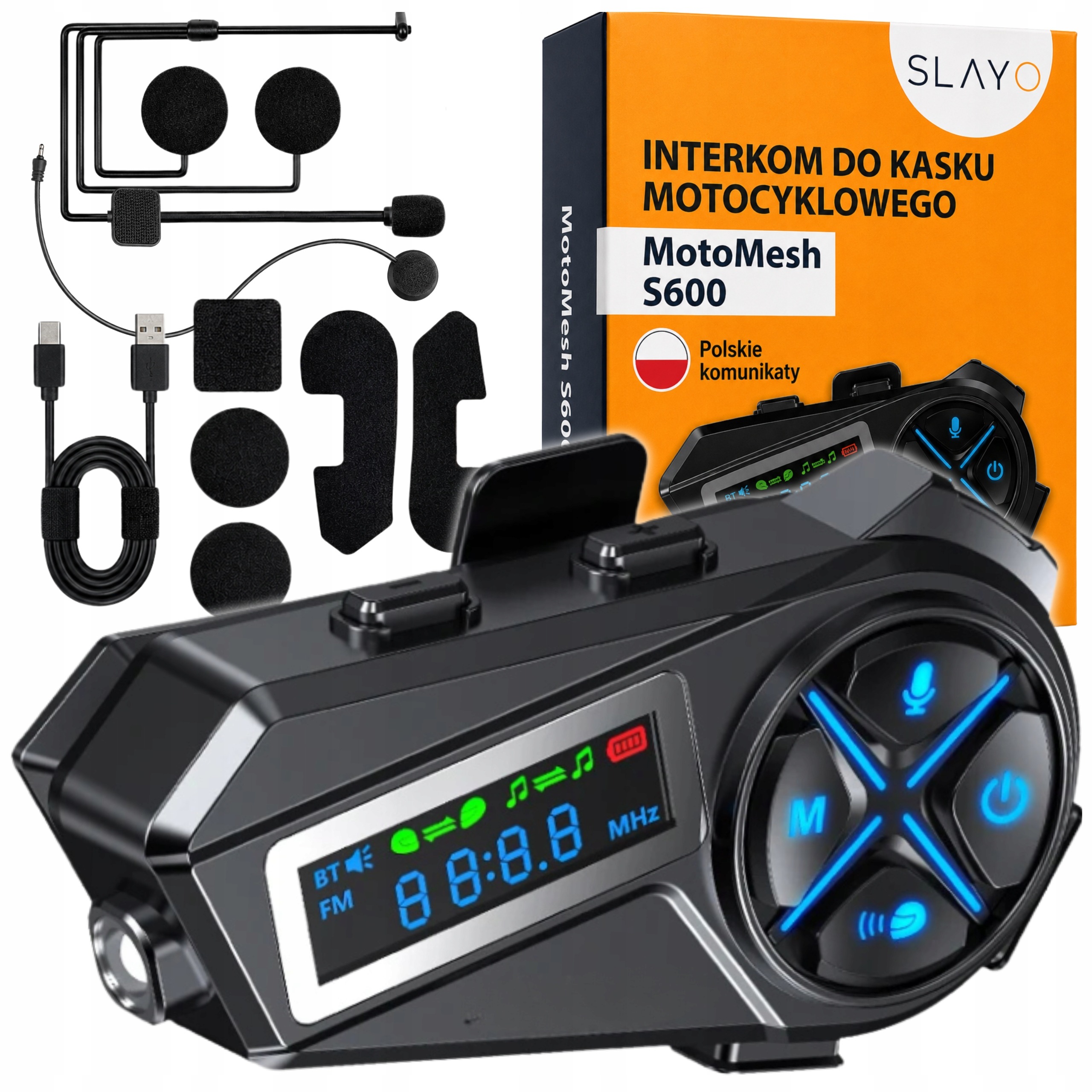 Motocyklový interkom 500m bluetooth FM rádio Poľská baterka správ