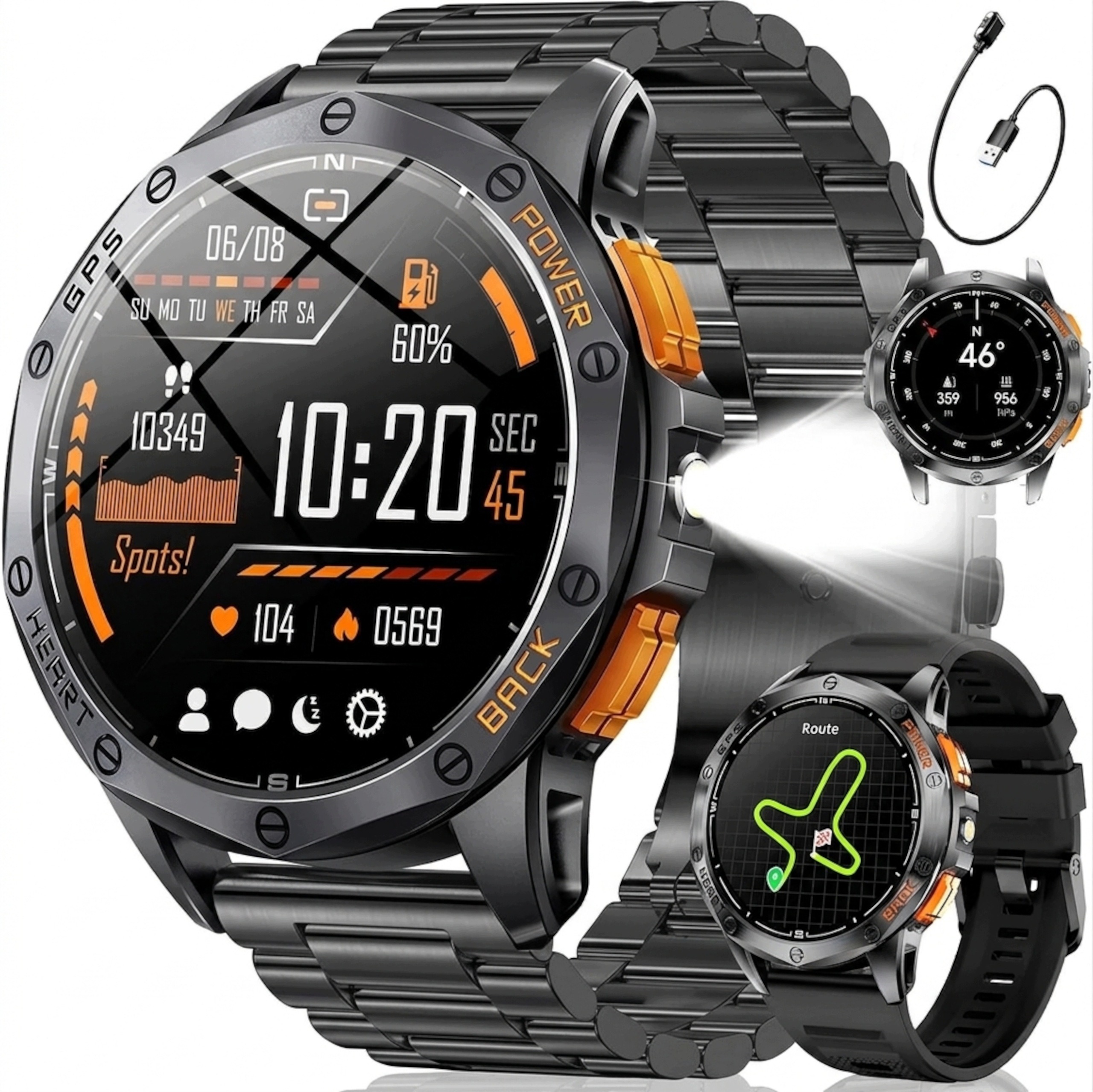 Smartwatch pánske vojenské GPS hodinky vodotesné volá AMOLED IP68 steel