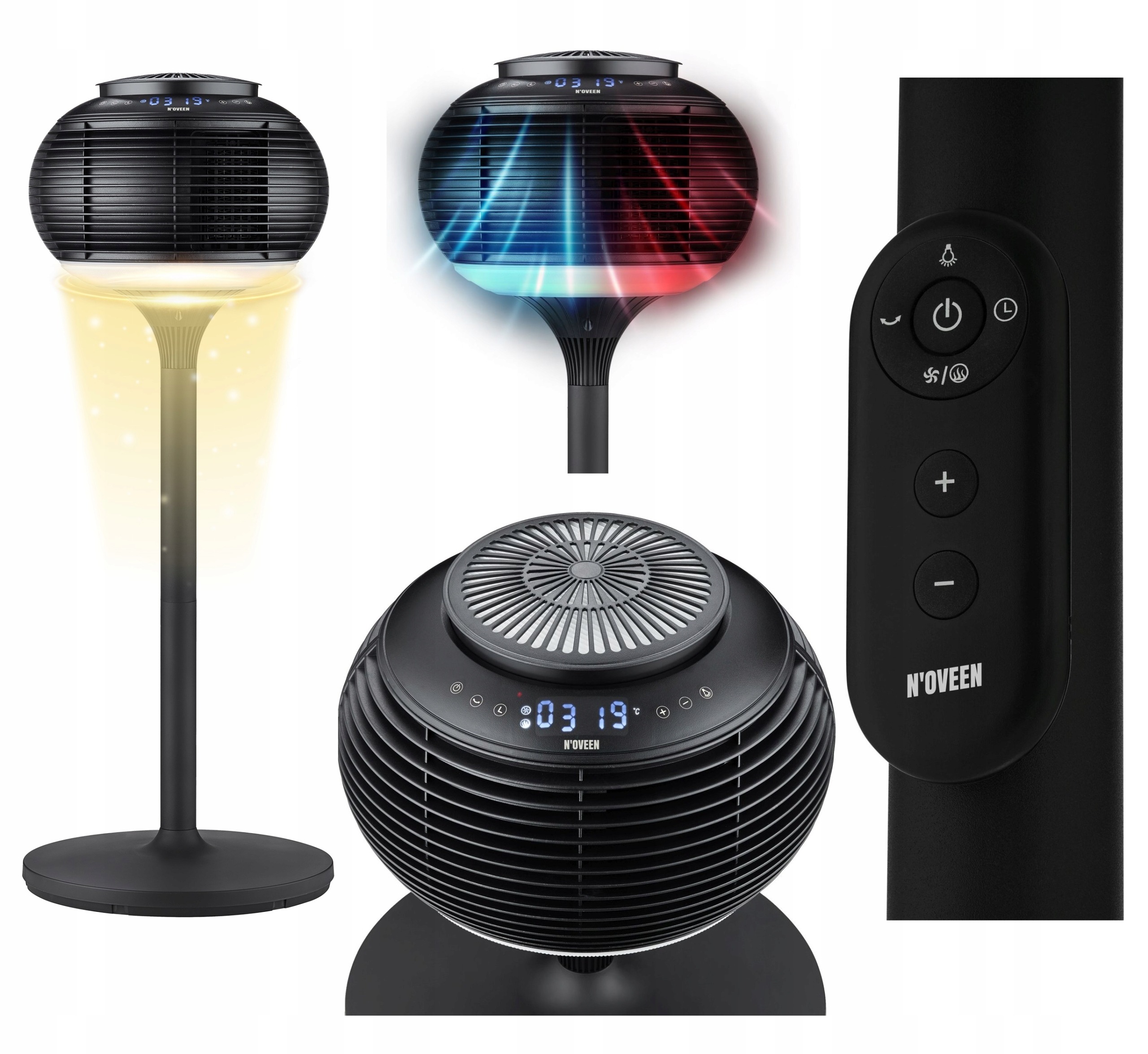 Noveen F780 3v1 vežový ventilátor s ohrievačom a LED lampou – HEPA H12 filter, diaľkové ovládanie