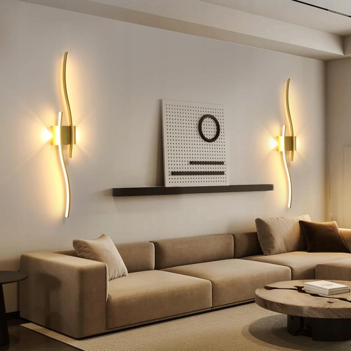 Sada 2× LED nástenná lampa Comely Interior zlatá 27 W – moderné nástenné svietidlo 3000 lm do spálne a obývačky