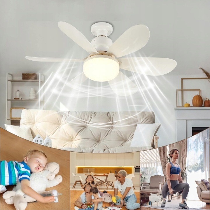 Stropný ventilátor s LED svetlom 2 v 1 E27 – biely ventilátorový luster s diaľkovým ovládaním, stmievateľné svetlo