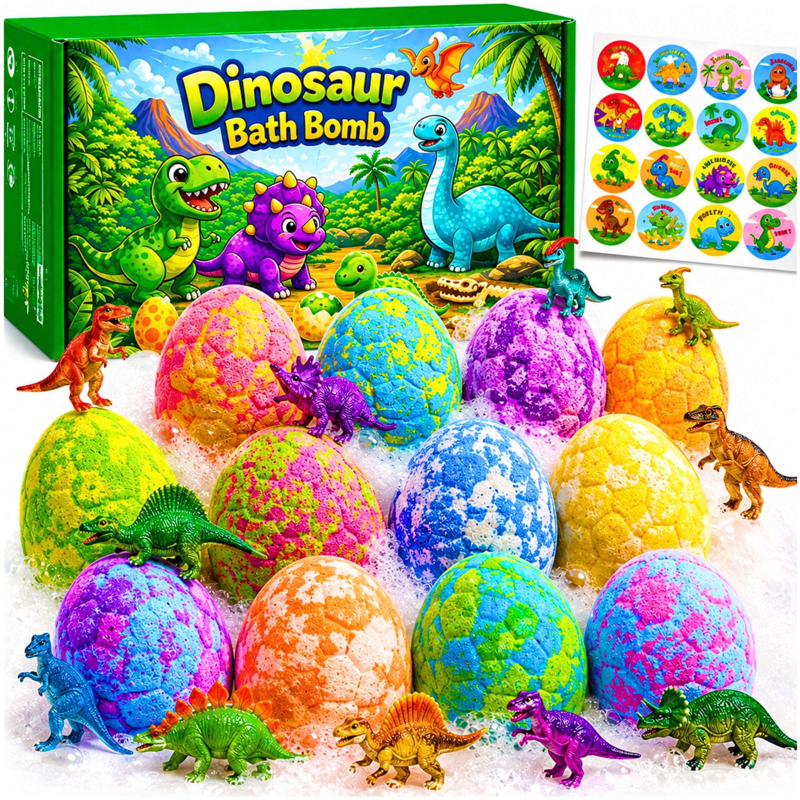 Detské šumivé bomby do kúpeľa Dinosaurie vajcia s figúrkami 12 ks