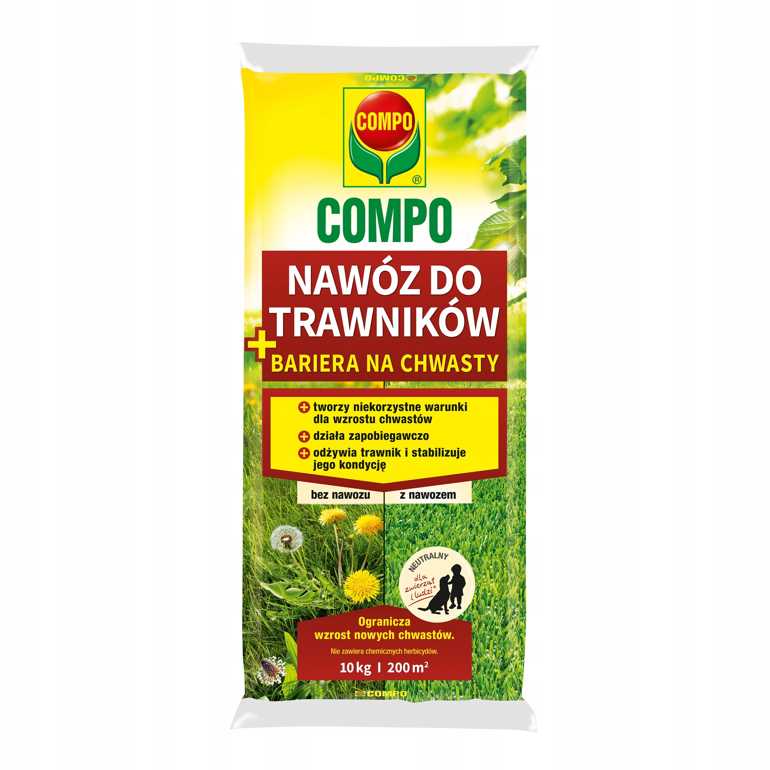 COMPO hnojivo na trávnik s bariérou proti burine 10 kg – výživa trávnika a obmedzenie rastu burín