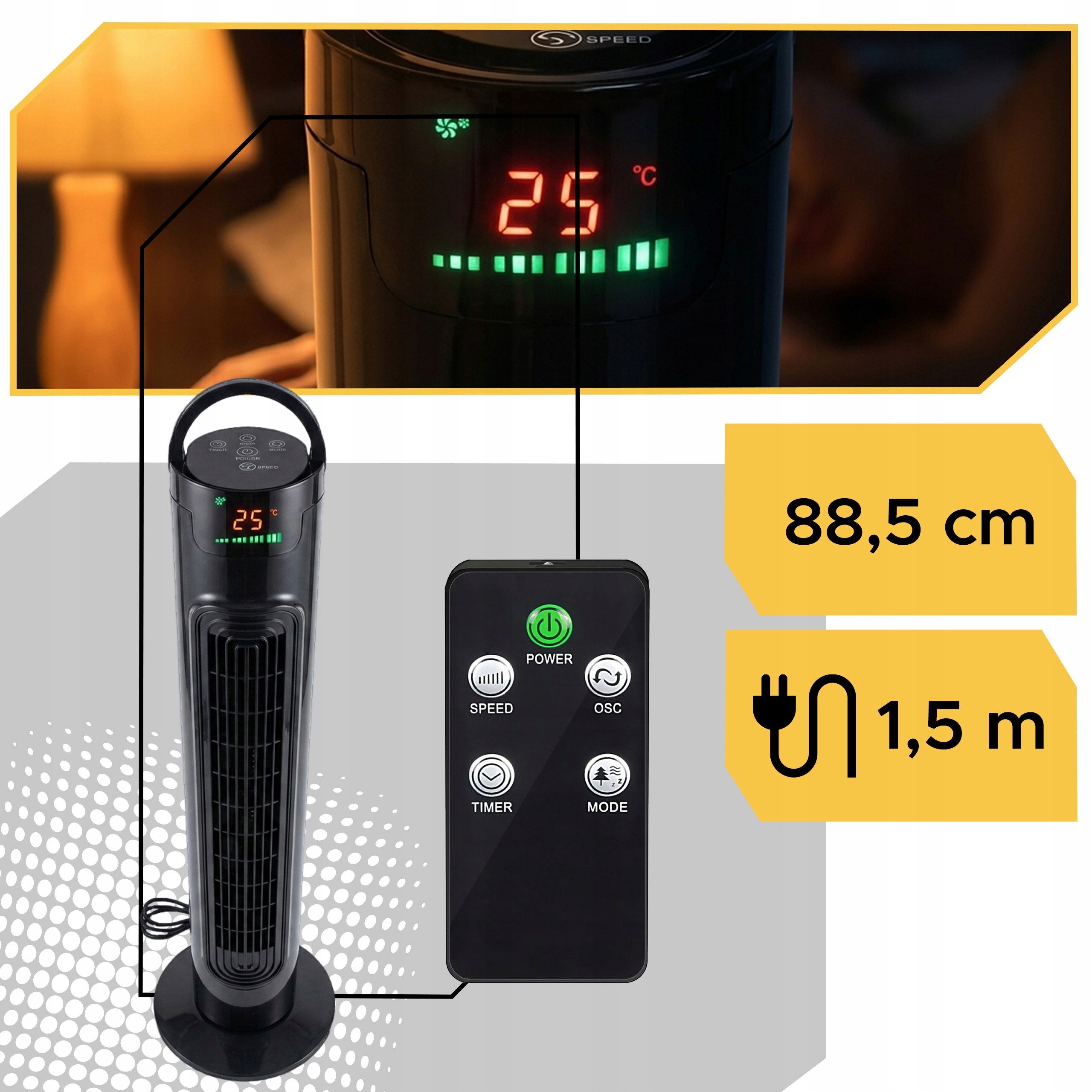 Stĺpový ventilátor 88 cm 45 W s diaľkovým ovládaním – tichý stojanový ventilátor s časovačom a osciláciou