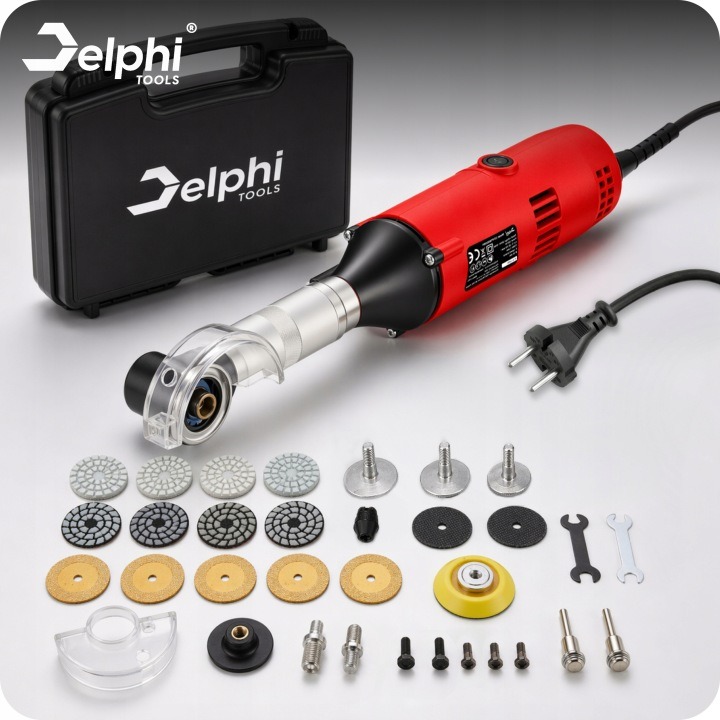Mini uhlová brúska Delphi Tools 500 W – presná brúska s reguláciou otáčok 20 000 ot./min. a príslušenstvom