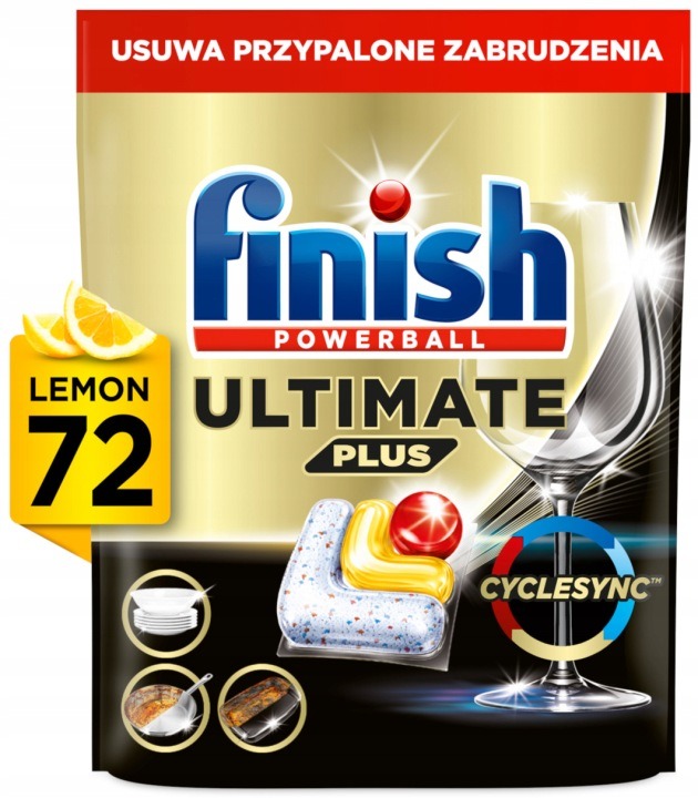 Finish Powerball Ultimate Plus Lemon kapsuly do umývačky riadu 72 ks – extra čistenie a diamantový lesk