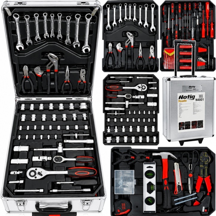 NOTIG TOOLS N4801 sada dielenského náradia 187 dielov v kovovom kufri na kolieskach, Cr-V
