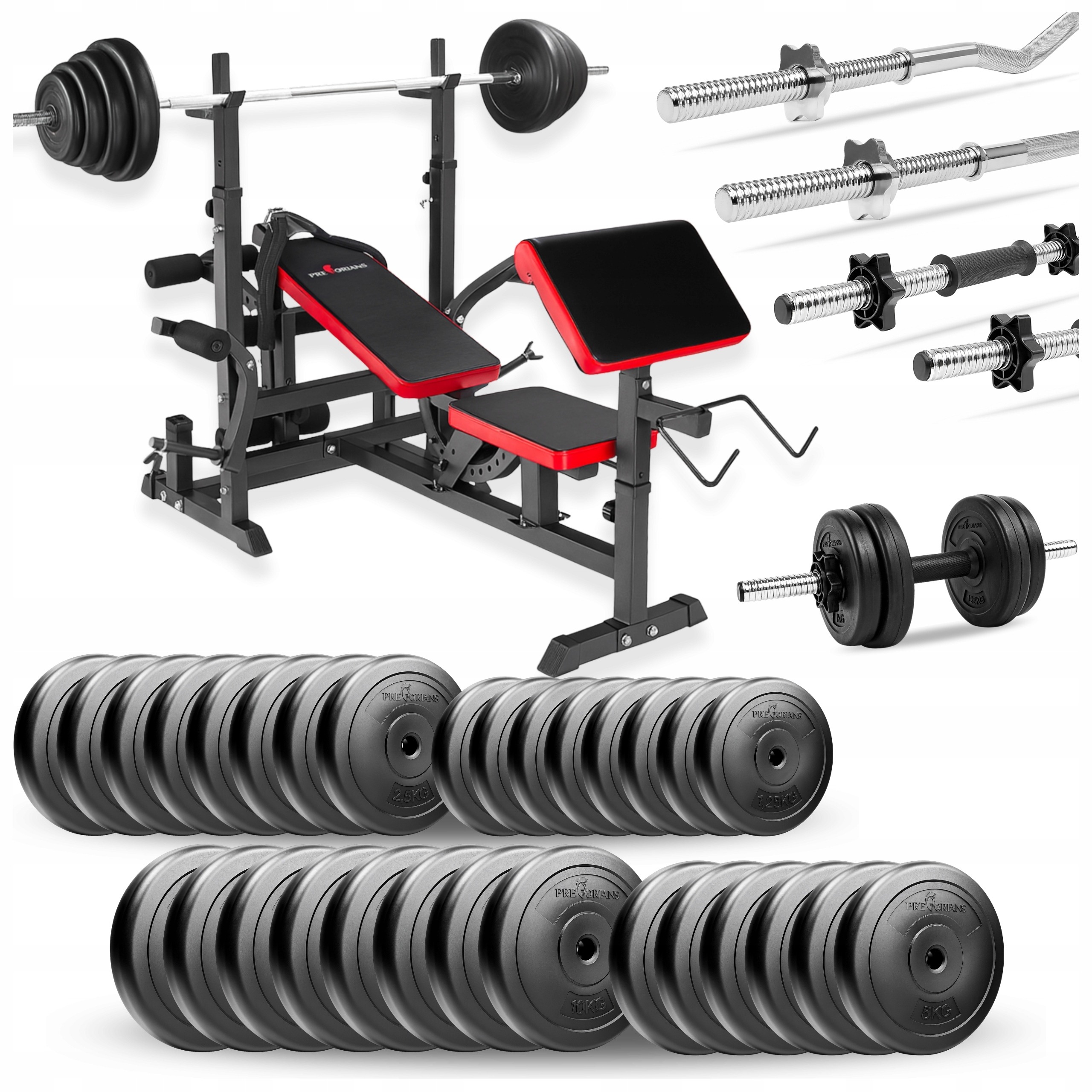 Pretorians PH20C 195 kg kulturistická sada s lavicou, 140 kg závažím a činkami