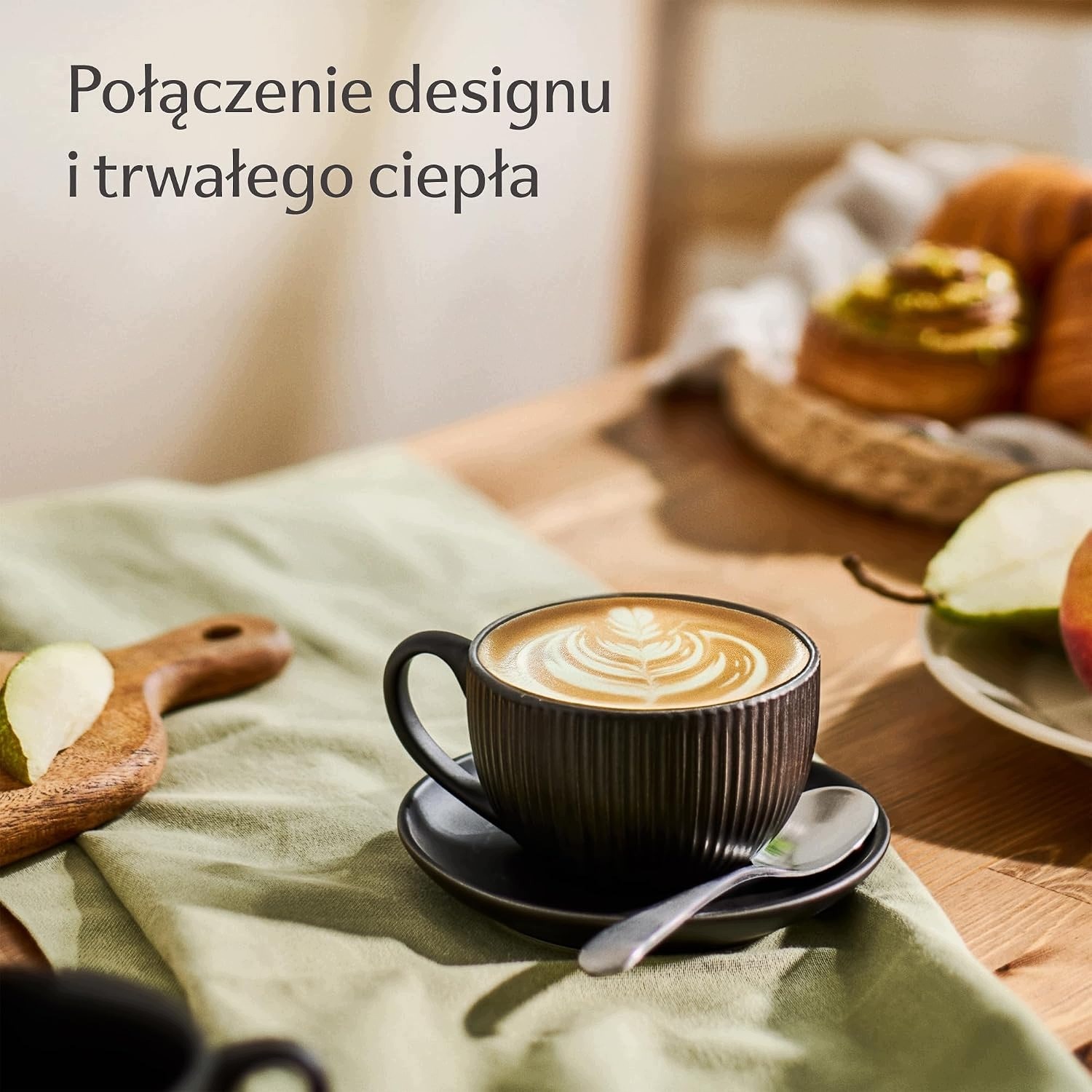 Sada keramických šálok na cappuccino 200 ml s podšálkami 6 ks čierna