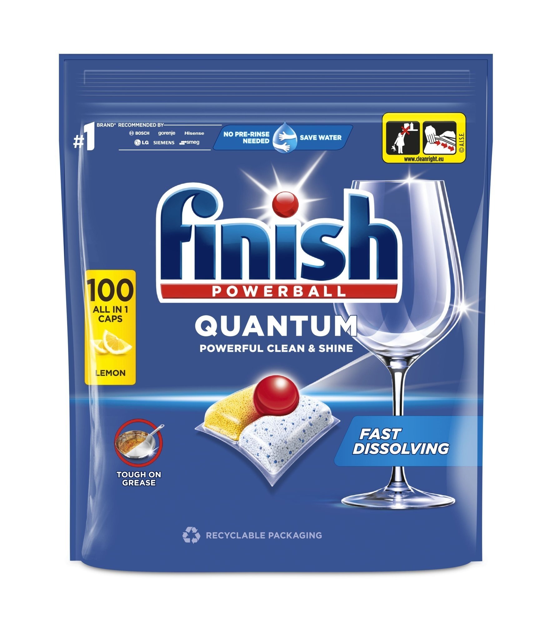 Finish Quantum Lemon kapsuly do umývačky riadu 100 ks – extra čistenie a diamantový lesk