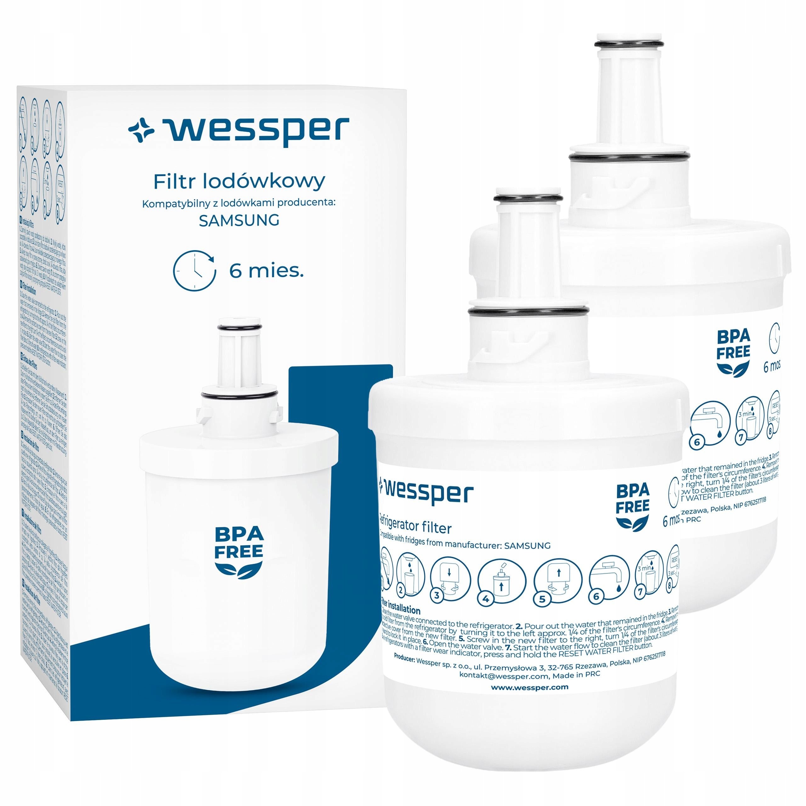 Wessper vodný filter do chladničky Samsung HAFIN2/EXP – náhrada DA29-00003F, sada 2 ks
