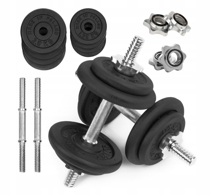 Trex Sport liatinové nastaviteľné činky 2 × 10 kg – 20 kg sada s osami 28 mm a liatinovými kotúčmi