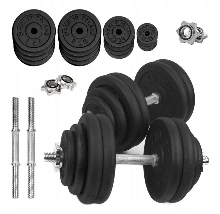Nastaviteľné liatinové činky 2 × 30 kg – sada 60 kg s kotúčmi a hriadeľmi 28 mm