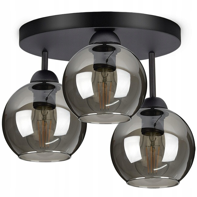 Sklenený závesný luster LUXOLAR 3×E27 – moderná lampa s tromi guľovými tienidlami, čierny rám