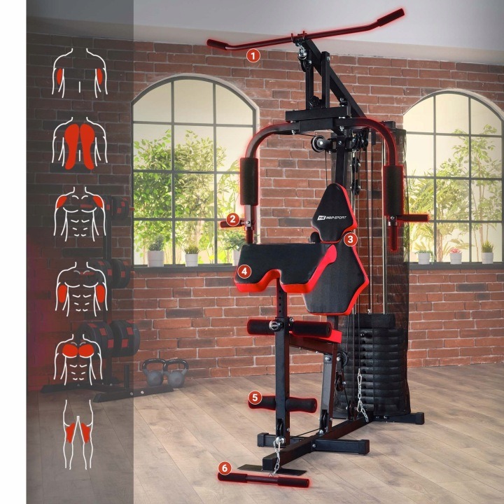 Domáci multifunkčný posilňovací stroj – modlitebník, predkopávanie (leg press), kladka a posilňovacia lavica