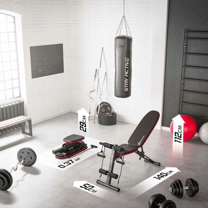 Nastaviteľná skladacia tréningová lavica Hop-Sport HS-2030HB s expandérmi, nosnosť 150 kg