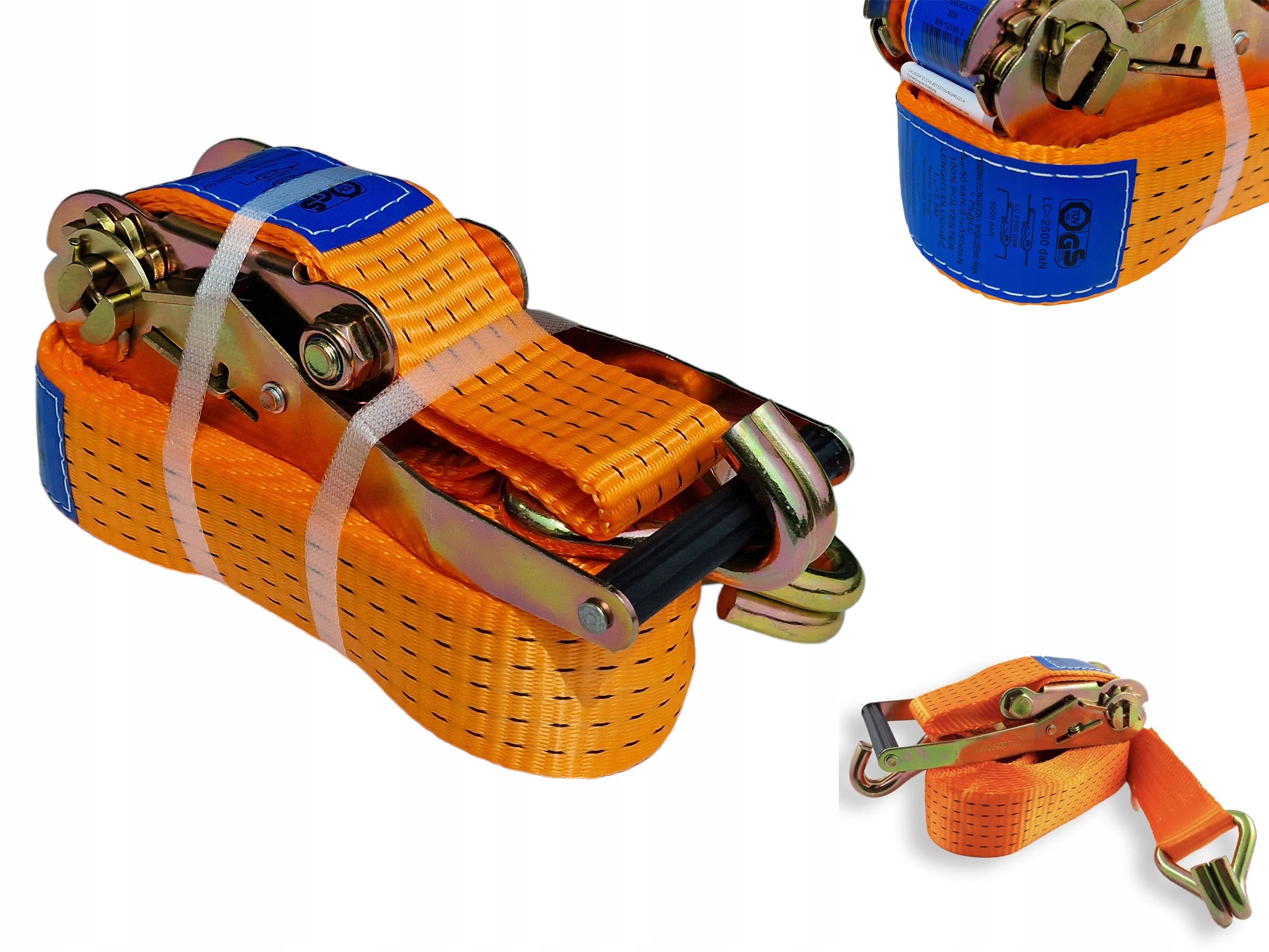 Transportný pás 5T 50mm 8m s račňou TÜV GS – certifikovaný upínací pás EN12195-2 KMR