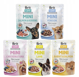 Konzervy mokré krmivo pre psa - Brit Care Mini 10x85g Saszetki pre psie zmes príchutí