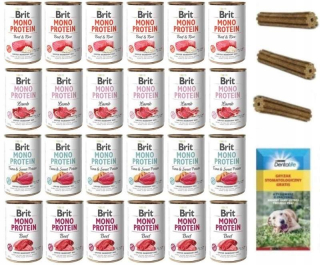 Konzervy mokré krmivo pre psa - Brit Mono Protein Mix Chutnosti 24x 400g + zadarmo