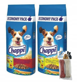 Krmivo pre psy - Chappi hovädzie mäso Chapi hydina 2x13,5 kg + DENTASTIX