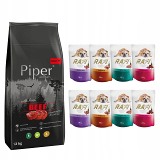 Suché krmivo pre psy granule - Piper Noteć Valley - hovädzie mäso + 10 x 300g Rafi