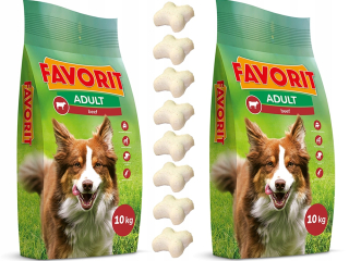 Suché krmivo pre psy granule - Obľúbené hovädzie jedlo pre psov 2x10 kg + zadarmo