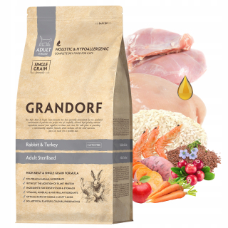 GRANDORF STERILIZED Adult Suché krmivo pre mačky Rabbit Turkey 2 kg