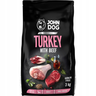 Suché krmivo pre psy granule - John Dog Turecko s hovädzím mäsom bez obilnín Malé psy 3 kg