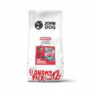 Suché krmivo pre psy granule - John Dog Adult M l Veľký pes kuracie hovädzie mäso 12 kg
