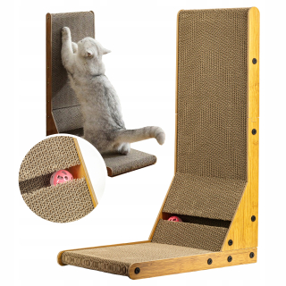 Kartónový CAT SCRATCRATOR, veľký, s loptou, STOJÍCI PRI STENE, drevený, 60x40