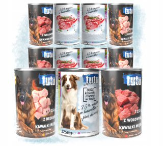 Kúsky mäsa v omáčke MIX príchutí 12 x 1250 g TUTU HOVÄDZIE + JAHŇAČIE