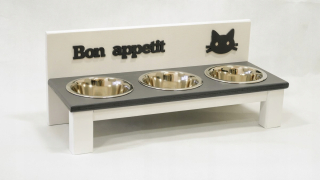 Miska pre mačky - Koci bufet 3 misky 450 BON APPETIT - biela + sivá