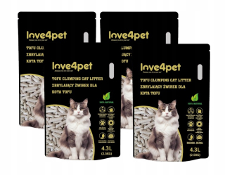Love4pet Ekologická hrudkujúca podstielka pre mačky tofu 2,5kg 4,3L