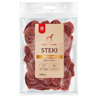 Pochútky, maškrty pre psy - Maced hovädzie steaky 500 g 90% mäsa hovädzie občerstvenie