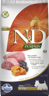 Suché krmivo pre psy granule - Nd tekvica jahňacie bluberry mini dospelých 7 kg pre psov