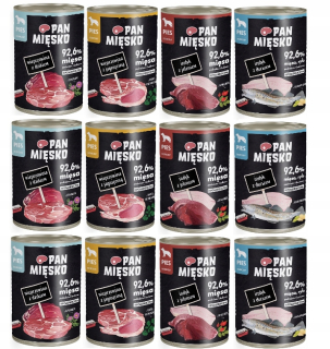 Krmivo pre psov mix príchutí Pan Mięsko 12x400g
