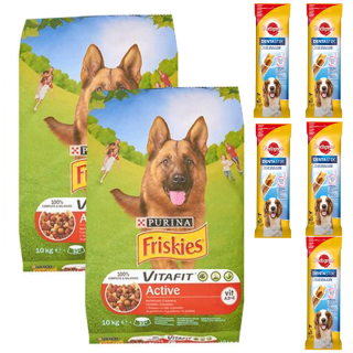 Krmivo pre psy - Purina Friskies Active 2x10kg + 5 Dentastix