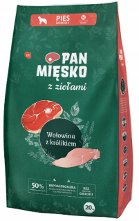 MÄSO NA PANKE S BYLINKAMI 20KG HOVÄDZIE MÄSO S KRÁLIKOM
