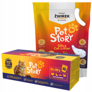 Petstory Krmivo pre mačky MIX 70% mäso 40x100g + podstielka