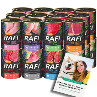 RAFI CLASSIC Mokré krmivo pre PSOV MIX 8 PRÍCHUTÍ sada 24x400g + E-KNIHA PES