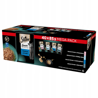 KOLEKCIA OMÁČKY SHEBA RYBIE PRÍCHUTINY KRMIVO V OMÁČKE PRE MAČKY ZMES CHUTÍ 40x85g