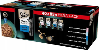 KOLEKCIA OMÁČKY SHEBA RYBIE PRÍCHUTINY KRMIVO V OMÁČKE PRE MAČKY ZMES CHUTÍ 40x85g