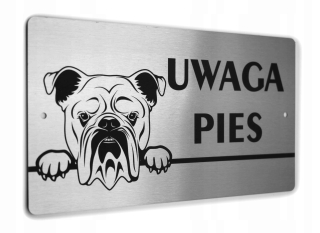 Tabuľka Inox - pozornosť - anglický buldog