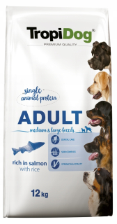 Suché krmivo pre psy granule - Tropidog Adult Ml losos losos 12 kg + zadarmo!