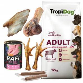 Suché krmivo pre psy granule - Tropidog Beef & Rise Adult 12 kg +5 zadarmo