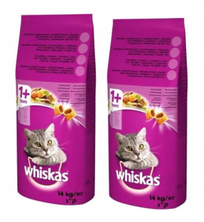 Krmivo pre mačky - Whiskas (1+) s kuracím mäsom 14kg x2 (28 kg) Dvojbaliť