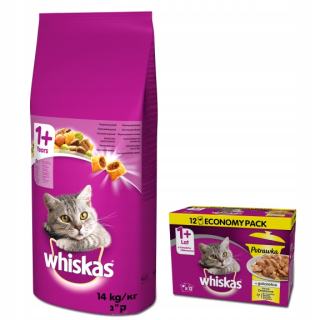 Krmivo pre mačky - Whiskas suchá karma s hovädzím mäsom 14 kg + zadarmo